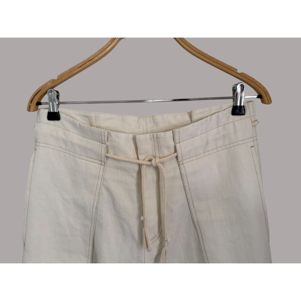 Vince Womens Cream Cotton Wide-Leg Cropped Pants W/ Patch Pockets & Drawstring W - Picture 4 of 7